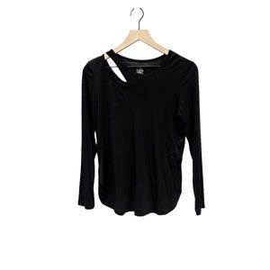 Nikki B Black Long-Sleeve Ultralight Asymmetric Cutout T-Shirt, Size Small